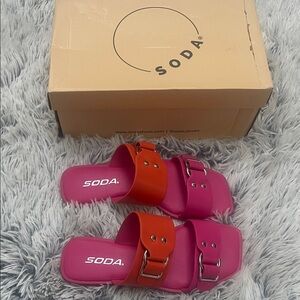 Soda Pink and Orange Slide Sandals size 5.5 new